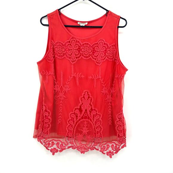 Artisan NY Size XL‎ Blouse Red Sleeveless Tank Lace Overlay Work Formal Business - Picture 1 of 5